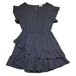 Umgee+ USA Dress Womens Large Flutter Sleeve Tiered Ruffles Boho Summer Short